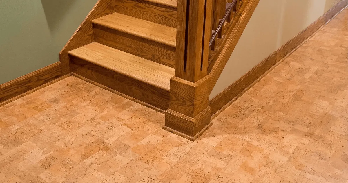 End of a staircase with cork flooring in Richmond, VA